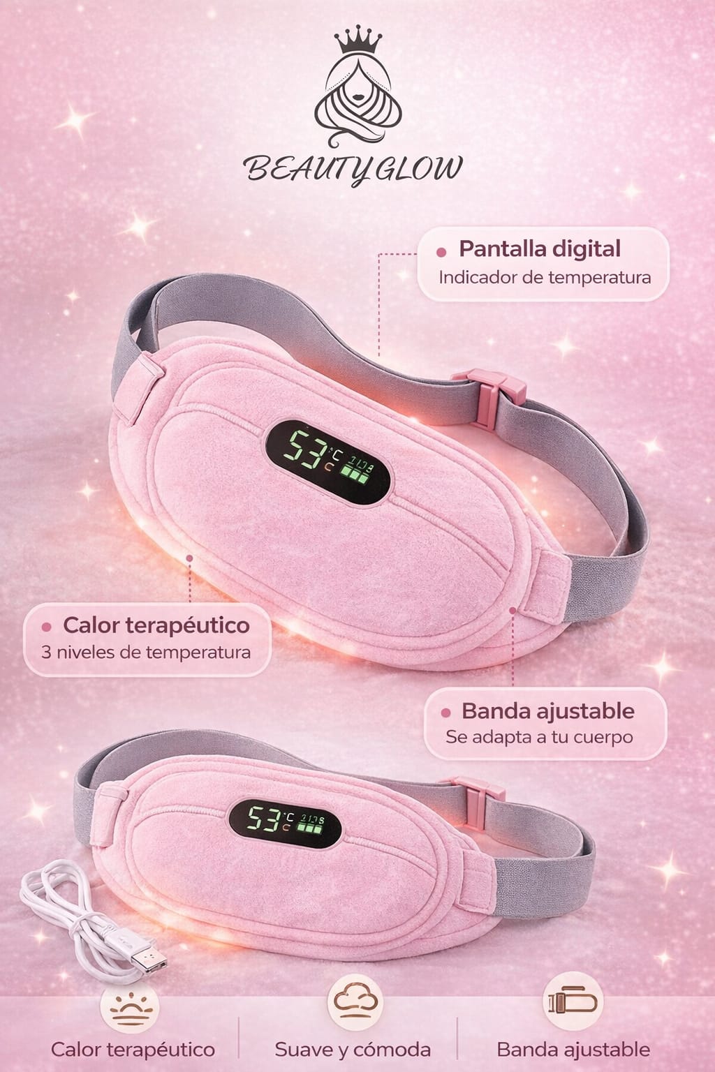 Cinturón Térmico RelaxGlow™ – Alivio Inteligente para Cólicos y Dolor Lumbar