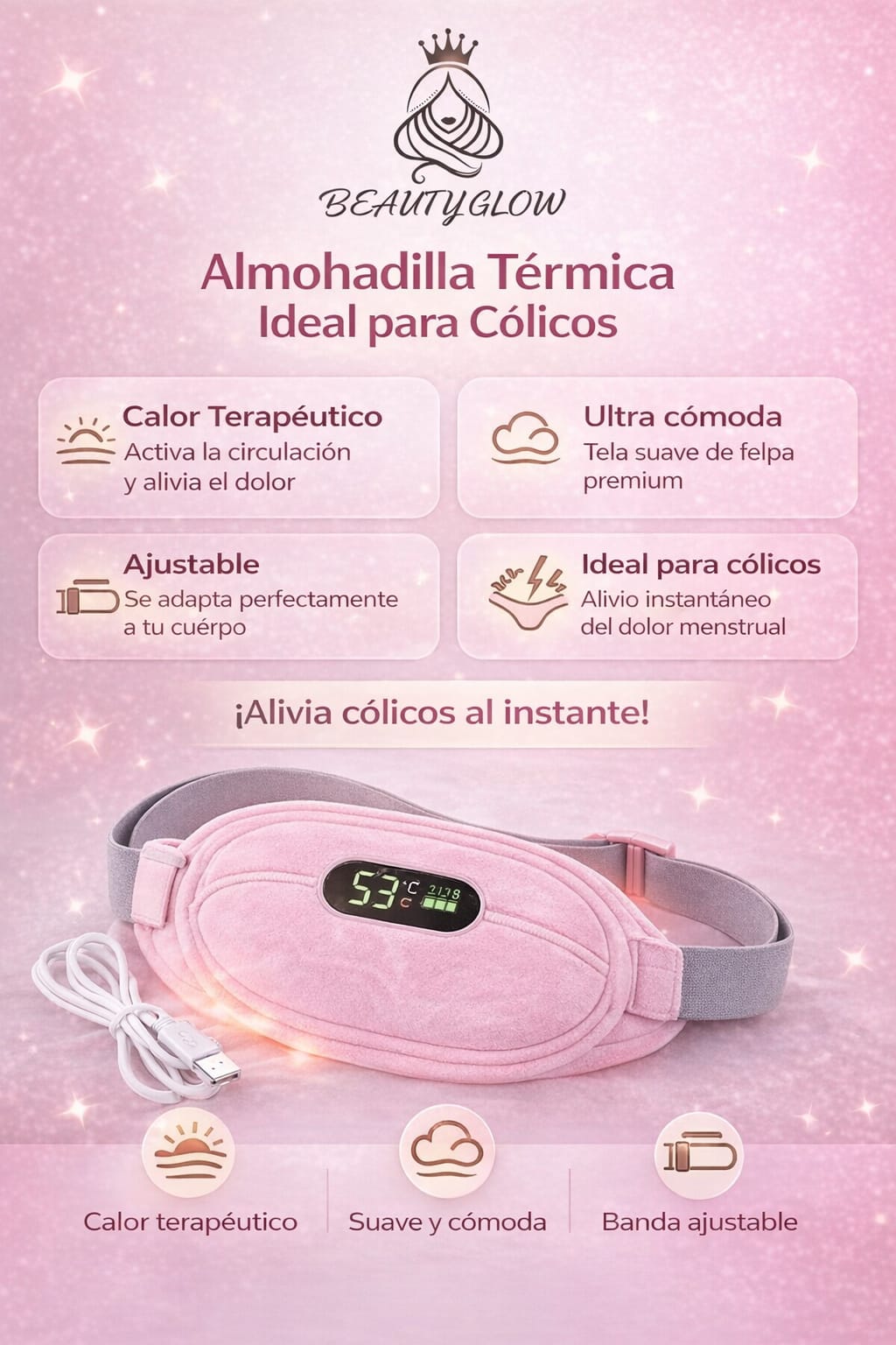 Cinturón Térmico RelaxGlow™ – Alivio Inteligente para Cólicos y Dolor Lumbar